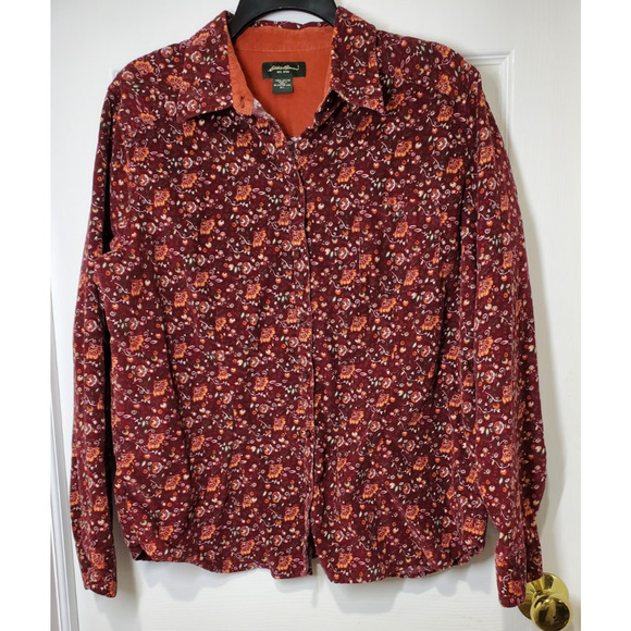 Eddie Bauer Tops - Vintage 90’s Eddie Bauer Women’s Corduroy Floral Button Up Collar Shirt Size XL